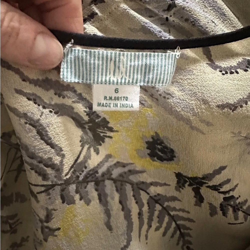 Anthropologie Lil Tassel Fronds Silk Dress US 6 Yellow Black Sheer Belted - Picture 6 of 8